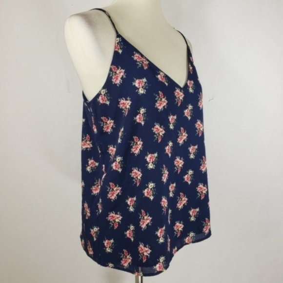 Socialite Atlas Blue V-Neck Floral Camisole Sz L - Picture 4 of 8